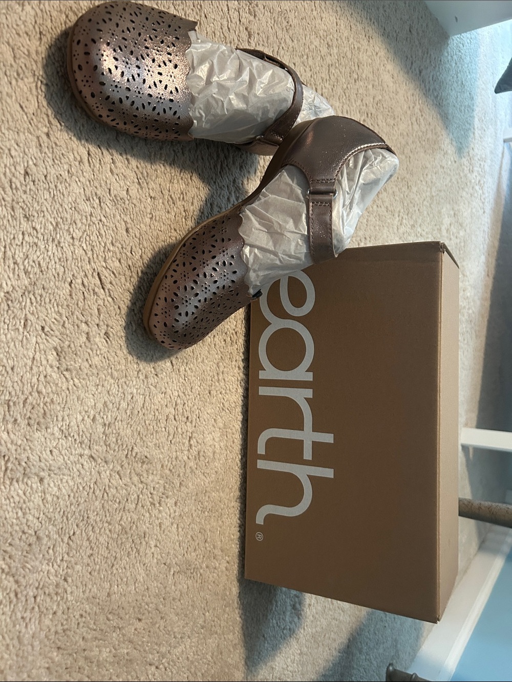Earth Origins Women's Metallic Brown Perforated Mary Jane Shoe never worn